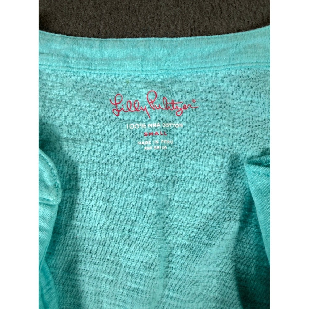 Lilly Pulitzer Aqua Ruffle Halter Tank Top Pima Cotton Small Preppy Vacation - Picture 3 of 7